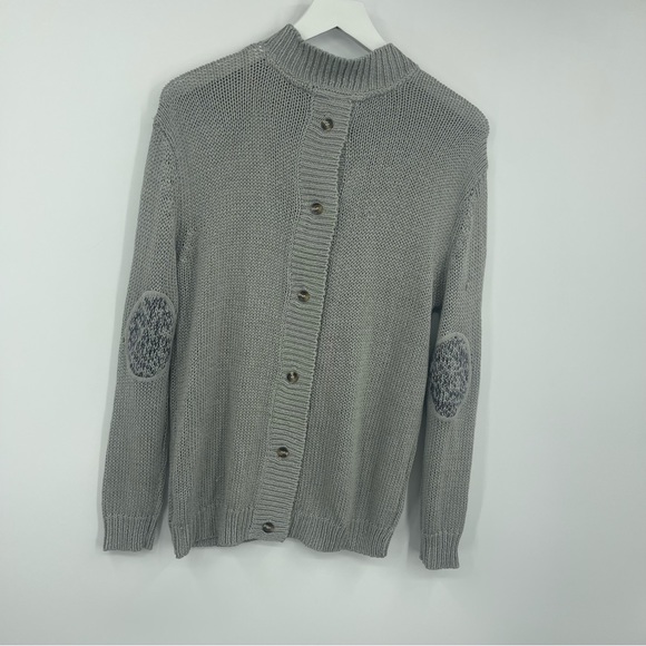 Francesca’s Gray Boho Cable Knit Elbow Patch Sweater Size Small - Picture 6 of 8